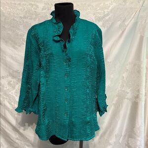 Elegant Teal Ruffle Blouse